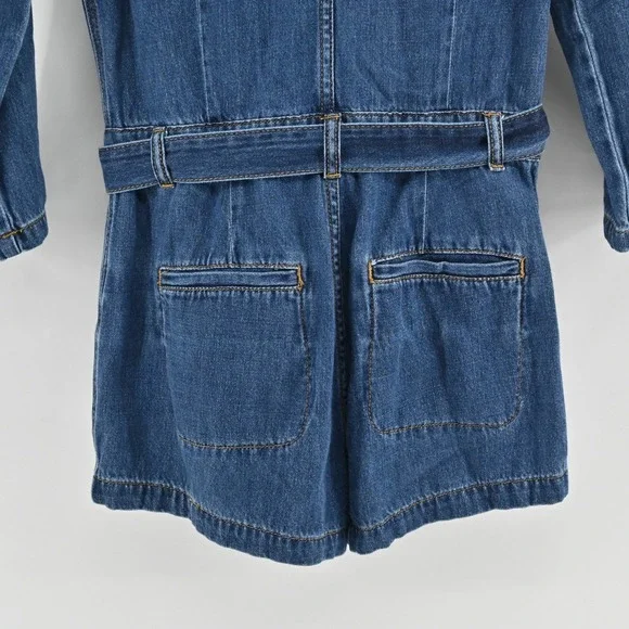 Free People Green River One-Piece Size 2 Denim Romper Boho Western Zip Up Belted - Picture 13 of 14